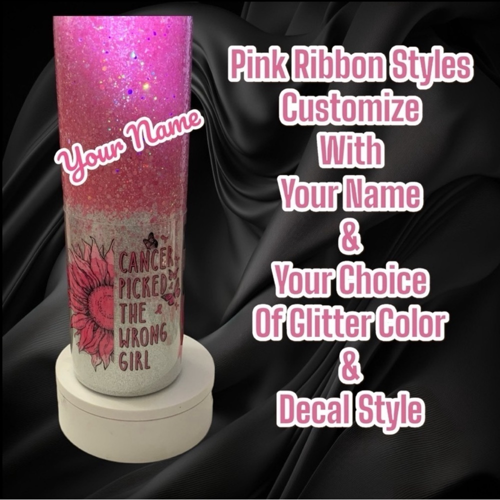 Pink Ribbon Cancer Support Customizable 30oz Stainless Epoxy Tumbler